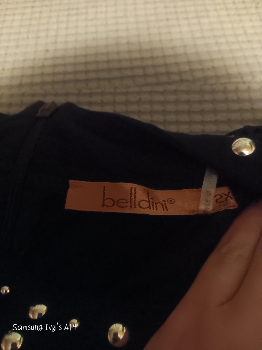 Belldini Black Short Sleeve Top with Studded Collar - Picture 3 of 3